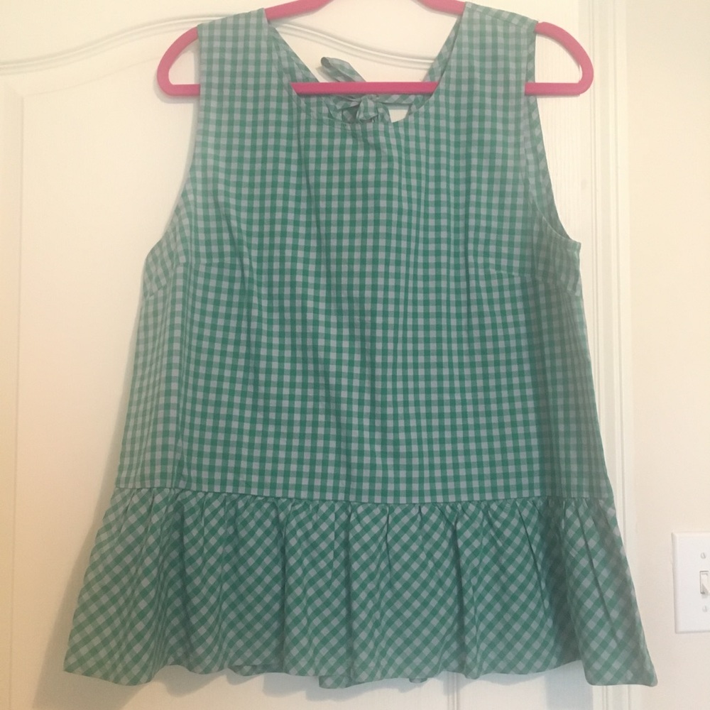Green and blue plaid peplum tank